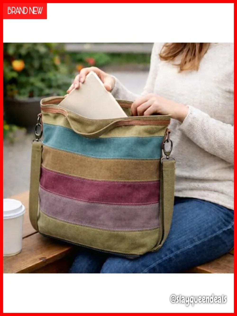 Canvas Hobo Tote Bag With Strap, Large Capacity, Multi-Color